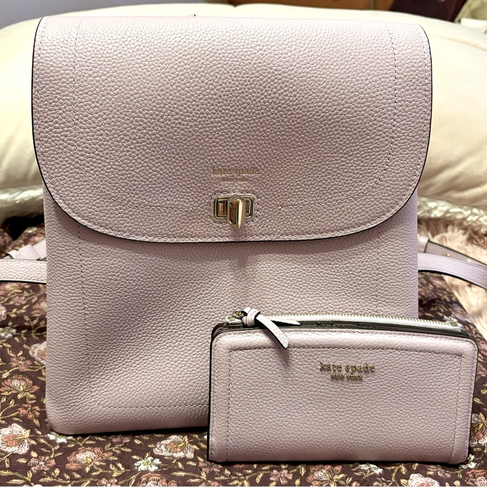 kate spade Light Lavender Pebbled Leather Backpack with Wallet